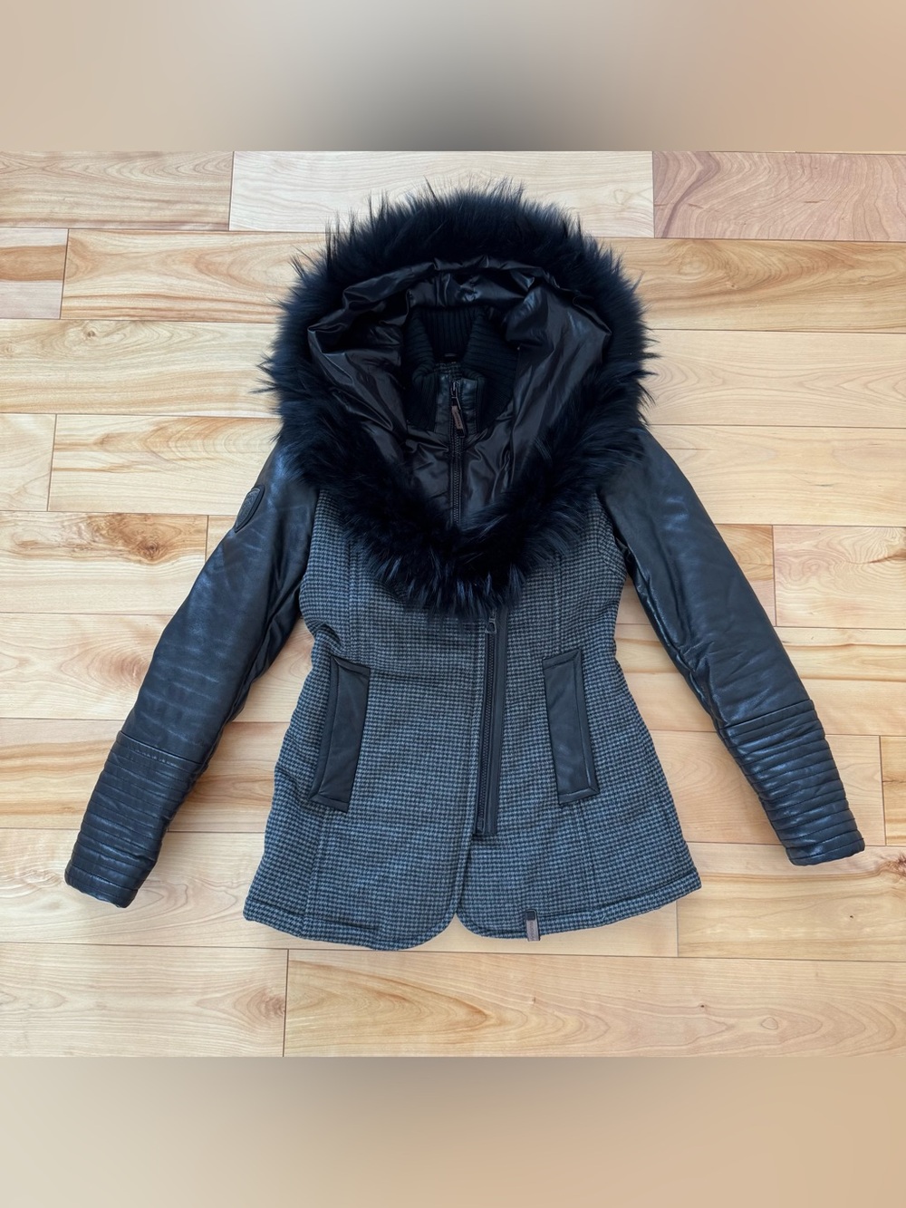Rudsak Winter Coat with leather sleeves and fur hood